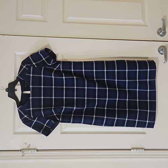 HI SUMMER ☀️ 💙 Banana Republic Women's Short Sleeve Blue Grid Sheath Dress - Picture 5 of 7